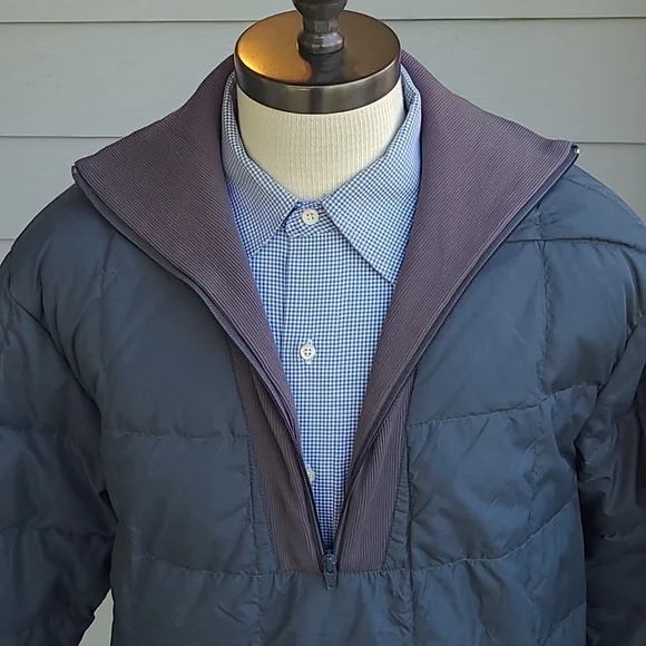 EDDIE BAUER Goose Down Puffer Grey Nylon USA Sz XL Half Zip Pullover Jacket RARE